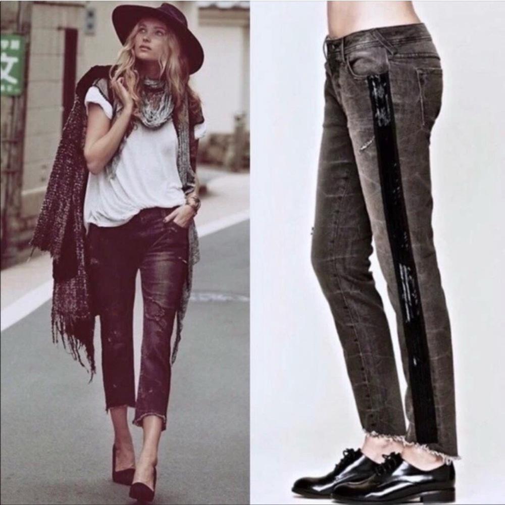 Free People Summer Solstice Distressed Beaded Jeans 28